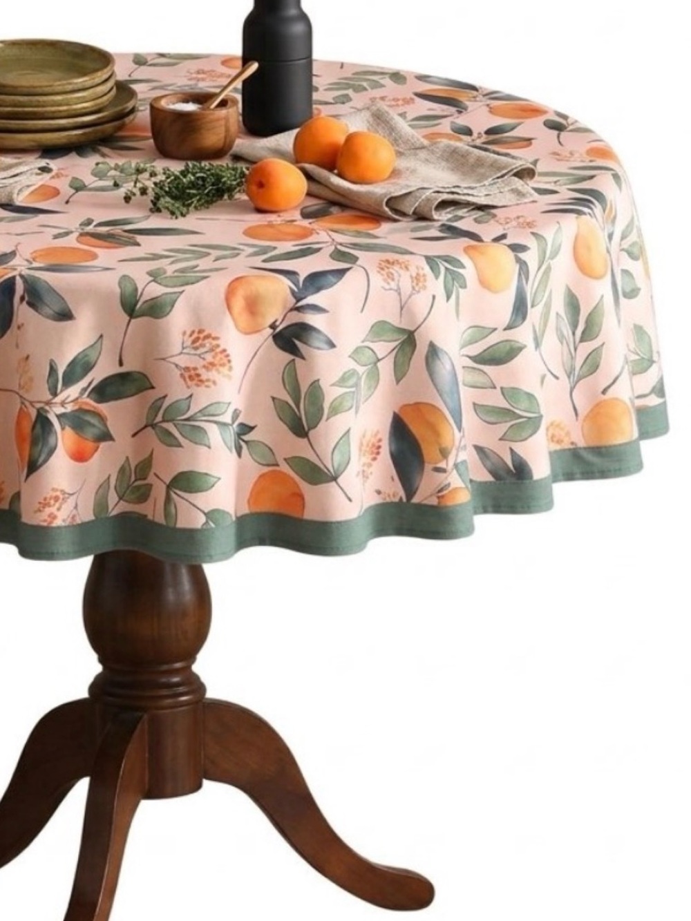 Peach Grove Printed Round Tablecloth — Blush Peach 55”